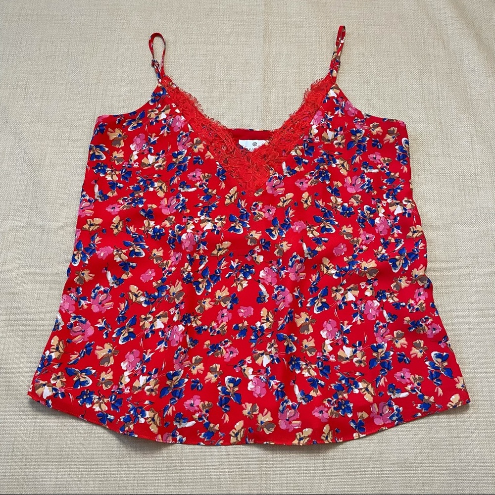 Socialite Red Floral V Neck Cami Tank Top